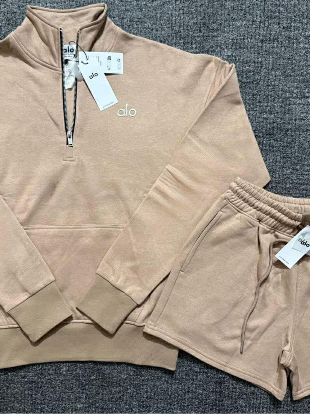 ALO Yoga Kids Tan Drawstring Fleece Shorts